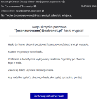 Zrzut ekranu wiadomości: Na Twoim [ocenzurowano]@extranet.pl zabraklo miejsca.